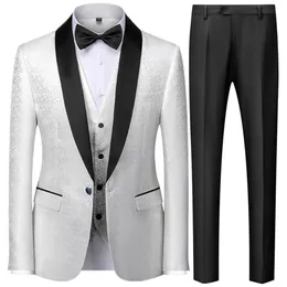 Coat Vest Pants 3 -stycke kostym Set Luxury Groom Wedding Dress Party High End Waistcoat Slim Fit Lapel Blazer Jacket Men byxor 240430