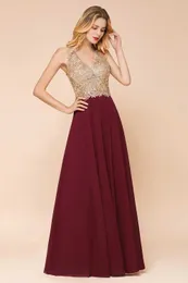 Sukienki z pasa startowego Burgundy Sexy DP V Neck Lace Burgundowe Długie sukienki wieczorne Eleganckie aplikacje bez pleców Formalne imprezowe suknie balowe vestidos y240426