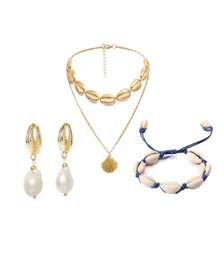 Mode Sea Shell Starfish Imitation Pearl Necklace Earrings Armband Smycken Set 3 Piece Set Ladies Birthday Gift6385989