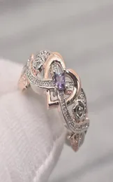 패션 보석 반지 장미 공주 다이아몬드 반지를 언급합니다. 로즈 골드 더블 컬러 지르콘 섬세하고 아름다운 링 4213081
