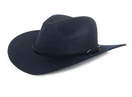 Bred Brim Western Cowboy Cowgirl Hat Men Women Wool Felt Fedora Hats Leather Belt Band Panama Cap238Z2126502
