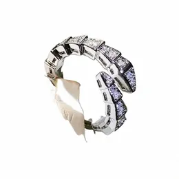Fi Snake Band Кольцо с открытым размером простые диам -хрустальные сияющие любовные кольца ювелирные изделия для женщин 483y#