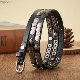 Belts 1CM Luxury Brand Female Skirt Dress Rivet Belt Genuine Leather Punck Decoration Thin Strap Women Belts Cummerbunds XW