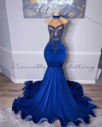 Siyah kız için noal mavi yular balo elbiseleri 2024 ışıltılı gillter denizkızı artı doğum günü resepsiyonu elbiseler robe de bal 0431