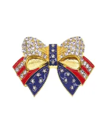 10 adet/lot Amerikan bayrağı broş kristal rhinestone bow-bot şekli 4 Temmuz ABD IC pin5576778