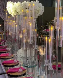 Party Decoration Whole 10 Arms Long Stemmed Modern Clear Acrylic Tube Hurricane Crystal Candle Holders Wedding Table Centerpie3792547