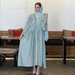 ETHNISCHE Kleidung Pailletten Öffnen Abayas Frauen Quasten Muslim Kleid Eid Jalabiya Türkei Dubai Kaftan Islamic Kimono Strickwäsche Robe Cave Ramadan Ramadan