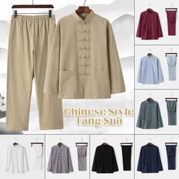 Camisas casuais masculinas chinesas tradicionais roupas de tang masculino linho traje sólido asa chun vestimenta mandarim colarinho de manga longa de mangas compridas