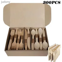 Одноразовая пластиковая посуда 300 Одноразовая деревянная посуда, набор для семейных вечеринок десертные ложки ножи для ножей.