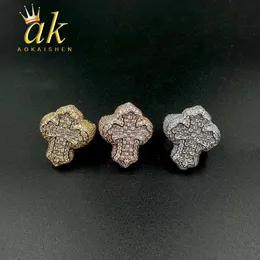 Bandringar Aokaishen Cross Finger Ring isad AAAA Zircon Fork Set Fashion Luxury Mens Hip Hop Jewelry Gifts Q240429