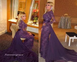 Purple Arabic Muslim Evening Dress High Quality långa ärmar med löstagbar tåg Formell festklänning Custom Made Plus Size5400285