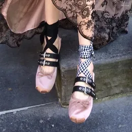 Sapatos casuais riband tornozelo feminino ballet aparts 2024 ins estilo buckle slip-ons bailarina mulher sola macia calçados calçados
