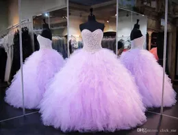 Lavender Quinceanera Dresses Ball Gown Corset Crystals жемчужные оборки Tulle Back Back.