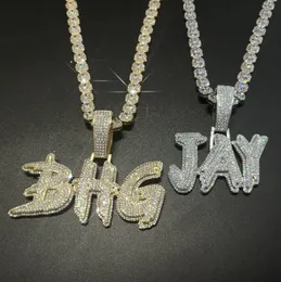 Iced Out Prong Seting Personlig pendell Anpassad namn Halsband för män Koppar Hip Hop -smycken