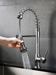 Küchenarmäuren Chrom ein Griff Messing Spring Waschbecken Wasserhahn mit 360 Rotation ziehen