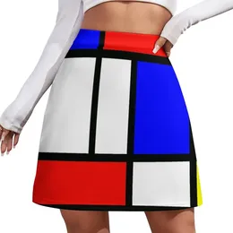 Saias Piet Mondrian "Composition 2" |Bloco de cores com mini -saia vermelha e azul, roupas coreanas de roupas