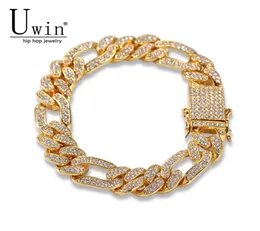 Uwin Figaro Link Bracciale 13mm cubano ghiacciato rini di strass hip hop punk in stile oro uomo argento da donna gioiello goccia 8513322