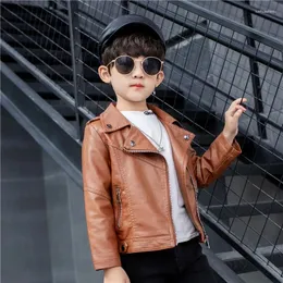 Kurtki skórzane dla dzieci 2024 Autumn Spring Boy's Pocket Pock Pock Coat moda dzieci wiatrówki xmp06