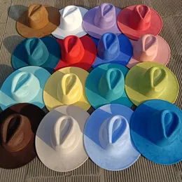 Zamszowy Fedora Multi-color Peach Heart Top 9,5 cm Razem męskie i damskie Jazz Hat Hat Sombrero Mjer 240430