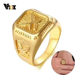 Band Rings Vnox Short and Chubby Mens Eagle Rgold Colored Stainless Steel Square Top With Rays Sign Rhevy Animal Strap J240429