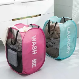 Storage Baskets Folding Popup Laundry Baskets Home Mesh High Capacity Washable Dirty Clothes Toys Dolls Storage Bathroom Hamper Bag Side Pockets