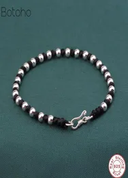 Handgjorda 925 Sterling Silver Color Beads Black Rope Armband Cord String flätad vänskap Lucky Bangle for Women Men Par CX5807541