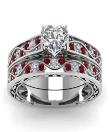 Delicate Heartshaped Diamond Wedding Ring 925 Sterling Silver Ruby Bridal Ring Set Wedding Ring Anniversary Commitment Jewelry Si4564723