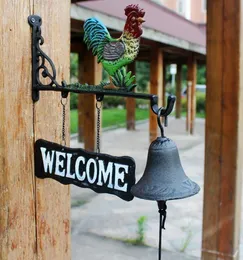Cast Iron Metal Rooster Barn Bell Hanging Cabin Lodge Shed Gate staket Välkommen middag Bell Hand Paint Garden Present Cock Doorbe1369660