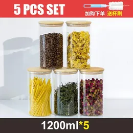 Förvaringsflaskor burk kök kornbox burkar mat klass flaska med lock te 5pcs-6pcs set 450 ml 800 ml 1200 ml