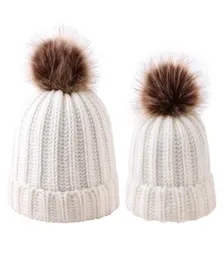 ParentChild Pom Pom Beanie Mother Baby Kids Matching Nitting Wool Pom Bobble Hat Winter Warm Beanie Cap OOA74332687412