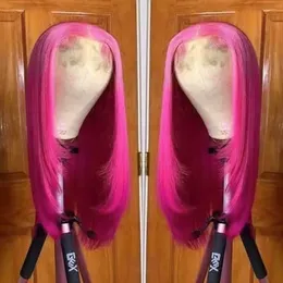 rongduoyiピンクの髪の層状ヘアカットストレートレースフロントかつら自然髪長ストレートコスプレヒート合成ウィッグパープル240423