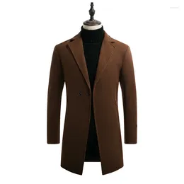 Мужские траншевые пальто осени и зимние британские черные шерстяные шерстяные пальто с хлопком с хлопком