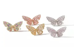 Buzlu Çıkış Kelebek Yüzüğü Erkekler Kadın Lüks Tasarımcı Renkli Bling Elmas Hayvan Yüzüğü Altın Gümüş Gül Altın Ayarlanabilir Açılış 9837051