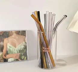 20cm yeniden kullanılabilir eko borosilikat cam içme pipetleri açık renkli bükülmüş düz süt kokteyli saman yüksek sıcaklık direnci f3219998