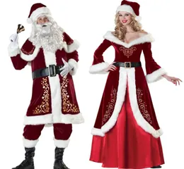 Luxury Velvet Menwomen Santa Claus Costume Suit Par Party Costume för juldekoration7599853