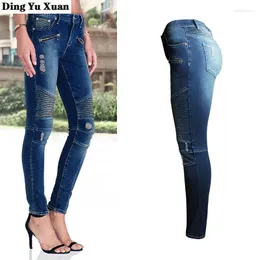 Jeans feminino moto moto moto azul magro para mulheres y2k streetwear elástico calça lápis feminina rasgada slim fit jean femme