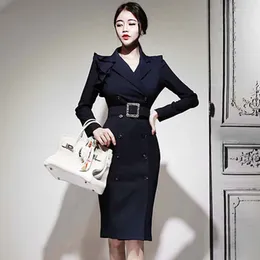 Casual Dresses Spring Korean Women Elegant Slim Pencil Vestidos Designer Long Sleeve Office Lady Simple Dress