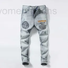 Erkekler Kot Tasarımcı Yaz İnce Açık Gri Kotlar Erkek Nakış Basit İnce Uygun Elastik Küçük Düz Pantolon Xol4