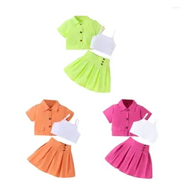 衣類セットPudcoco 2PCS Kid Girls Summer Clothers半袖ボタンアップシャツCami Tops Skirt Set Toddler Spring Outfits 4-7T