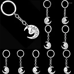 Keychains 2024 I Love You To The Moon And Back Stainless Steel Key Chain Couple Jewelry