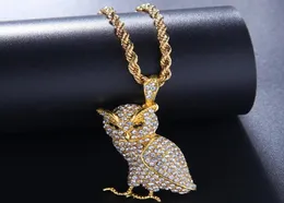 Iced Out Animal Owl Pendant Full Rhinestons Bling Netlace Gold Silver Color Hip Hop Rapper المجوهرات للنساء Netlaces5688833