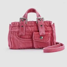 Umhängetaschen Wash Denim Square Messenger Bag für Frauen Luxusdesigner Handtasche Geldtasche 2024 in Mode Nietkerndekoration Crossbody