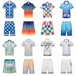 카사 블랑카 디자이너 Mens T 셔츠 세트 여름 마사오 산 프린트 여자 여행 휴가 해변 반바지 반바지 셔츠 느슨한 캐주얼 실크 셔츠 고품질 커플 tshi x5rw#