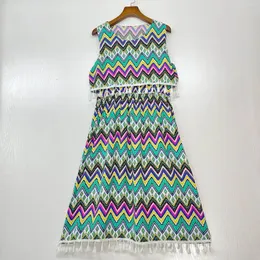 Vestidos casuais de verão feminino Fluxo chique de barba mangueira de colete de praia vestido de moda