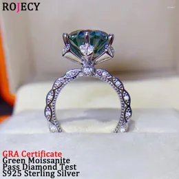 Cluster Rings Rojecy 5 Real Green Moissanite for Man Women Sparkle Gemstone S925 Sterling Silver smycken Pass Dimond Test med GRA