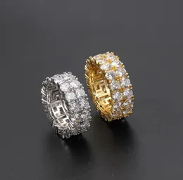 Hip Hop Iced Out Ring Micro Pave CZ Stone Tennis Ring Men Women Charm Luxury Jewelry Crystal Zircon Diamond Gold Silver Plated Wed6803038