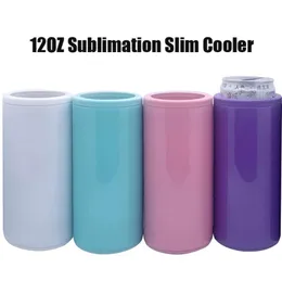 DHL 12oz sublimation Slim Cooler Tumblers Doppia parete radiatore dritta serbatoio di stoccaggio in copper