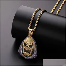 Colares pendentes roxo preto branco 3 cores cz pedra pavimentada bling out skl máscara pingente pingente para homens hip hop rapper jóias dhlaf