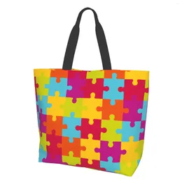 Shopping Bags Tote Bag Kitchen Reusable Grocery Colorful Jigsaw Puzzle Printed For Outdoor