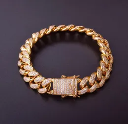 12mm homens de zircão Curb Link Cuban Link Bracelet Jóias Hip Hop Cor Gold Gold Copper Material de cobre pesado pulsante Iced Chain Bracelet 8Quot7300528